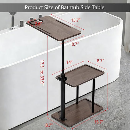 3 Layer Bathtub Tray Table,Bamboo Swivel Bathtub Side Table Height Adjustable,Freestanding Bathtub Tray for Tub Against Wall,Bathtub Accessories&Bathroom Organizer for Luxury Home Spa (Brown1)