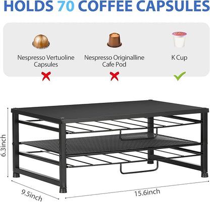 ECOLOVI K Cup Holder Organizer for 70 Pods, 2-Tier Coffee Pod Holder for K-Cup with 2 Sliding Storage Drawers, Coffee Station Bar Organizer for Kitchen Countertop, Home & Office, Frosted Black