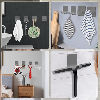 CGBE 4 Pack Shower Hooks - Self Adhesive Shaver Holder Hanger for Bathroom, Damage Free Wall Hooks for Razor, Loofah Sponge - Grey