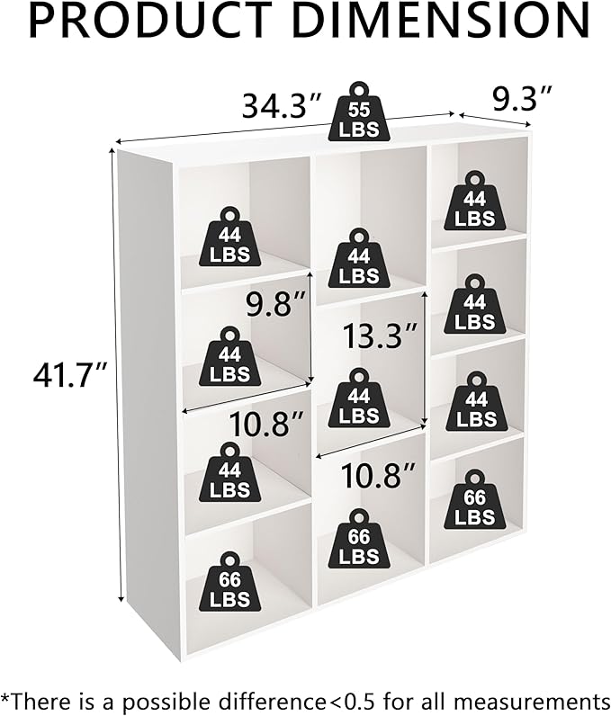 Cube Bookshelf, White Wooden Cube Storage Organizer, Freestanding Book Shelf,Cubby Shelf, Perfect Shelves for Bedroom, Kids Room, Closet, Classroom & Office (11-Cube)
