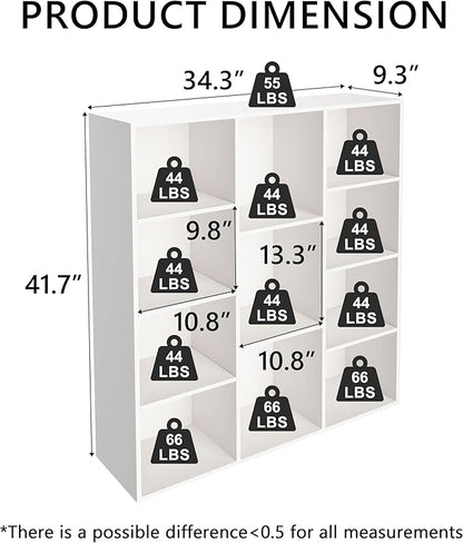 Cube Bookshelf, White Wooden Cube Storage Organizer, Freestanding Book Shelf,Cubby Shelf, Perfect Shelves for Bedroom, Kids Room, Closet, Classroom & Office (11-Cube)