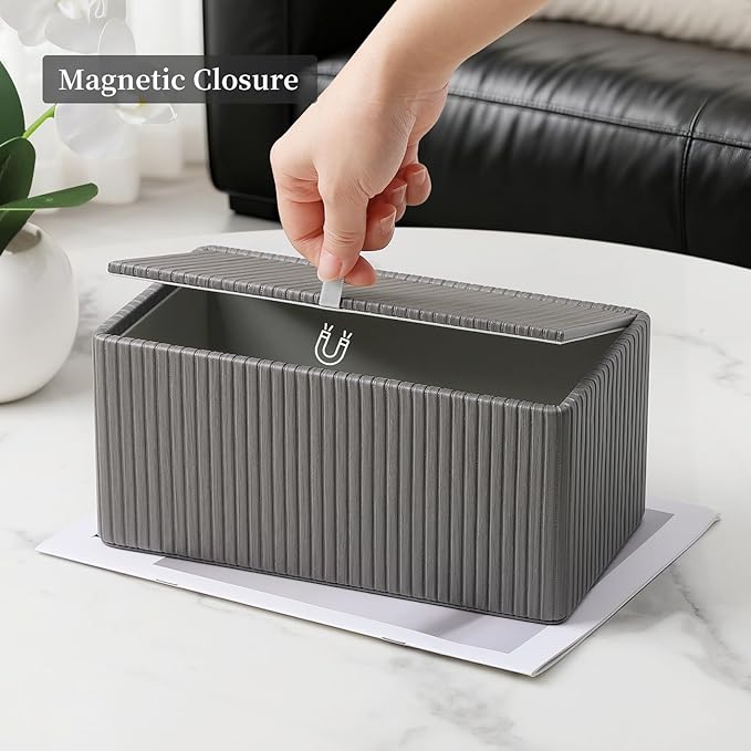 MEIBOOCH PU Leather Tissue Box Cover for 120(3-Ply)/ 160(2-Ply) Count Box of Tissues, Rectangle Tissue Box Holder for Bathroom Bedroom Living Room Office (Slate Grey Stripe)