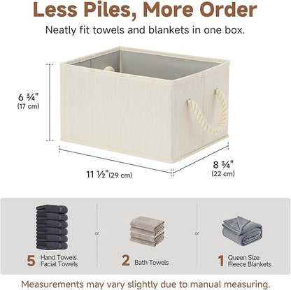 StorageWorks Storage Baskets for Shelves, Foldable Fabric Closet Storage Bins with Handles, Fabric Storage Bins Clothes Organizer, Beige, White & Ivory, 3-Pack, Small