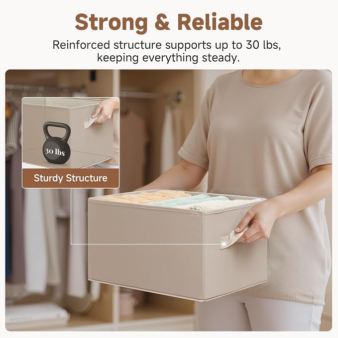StorageWorks Closet Organizer Storage Baskets, Fabric Storage Bins for Shelves, Closet Organization and Storage Basket, Organizer Bins, Light Brown, 3-Pack, Large