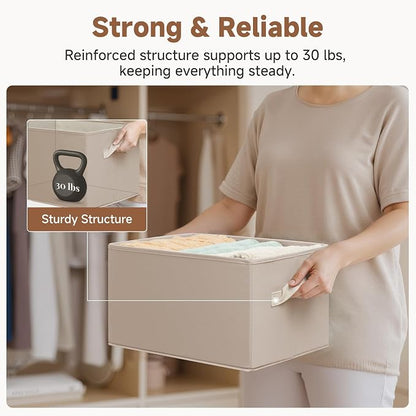StorageWorks Closet Organizer Storage Baskets, Fabric Storage Bins for Shelves, Closet Organization and Storage Basket, Organizer Bins, Light Brown, 3-Pack, Large