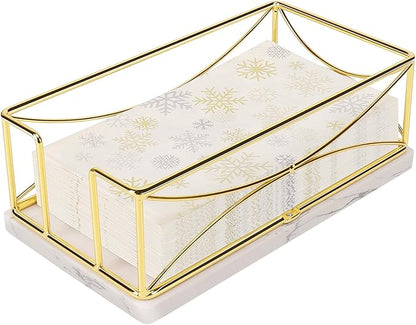 Livabber Guest Napkin Holder, Metal Bathroom Paper Hand Towel Storage Modern Napkin Tray Caddy for Countertop, Table Kitchen, Dinning Room (Gold, Marble Base)