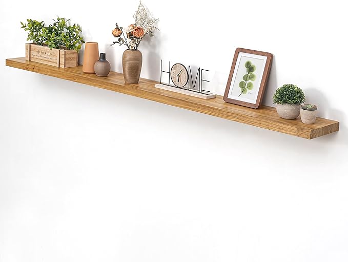 Dreamland 72 inch Floating Shelves for Wall Solid Elm Wood Wall Mounted Shelves|Rustic Long Floating Shelves with Invisible Bracket for Bathroom Living Room Kitchen|Natural, 1 Pack