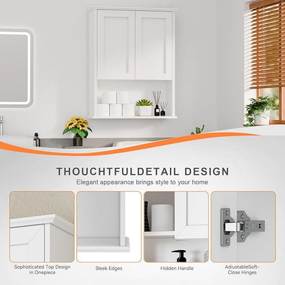 Multi-Purpose Wall Cabinet: Easy-to-Assemble, White Modern Style, 3-Tier Storage. Fits as Kitchen Cabinet, Over-Toilet Cabinet & Bedroom Wall Cabinet