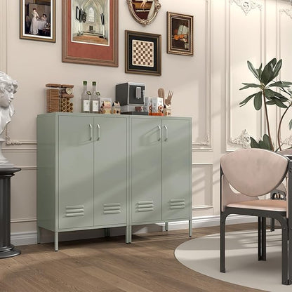 Metal Cabinet,Entryway Storage Cabinets with Adjustable Shelves,Metal Locker Cabinet for Classroom,Living Room,Grey Green