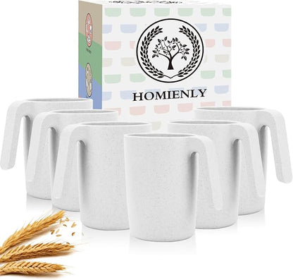 Homienly Coffee Mug Set - Wheat Straw Cups, Alternative to Plastic Coffee Cups Reusable | Unbreakable for Hot Chocolate, Tea, & Coffee | Microwave Safe, Dishwasher Safe Drinking Cups (White)