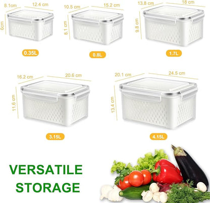 Fruit Storage Containers for Fridge, 10 Pieces Produce Vegetable Saver with Drain Colanders - Refrigerator Organizer for Lettuce Keepers Berry Container