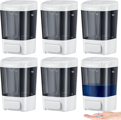 Hushee 6 Pcs Plastic Wall Mounted Soap Dispenser Commercial Manual Soap Dispenser Containers for Kitchen Shower Hotel(Brown,27 oz 800 ml)
