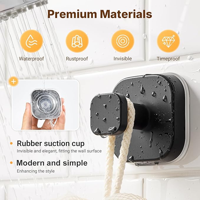 3 PCS Bathroom Hooks for Towels, Suction Cup Hooks for Shower, Door Hooks for Hanging Robe Loofah Removable Wall Hooks for Kitchen Glass Window Black