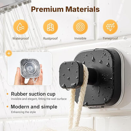 3 PCS Bathroom Hooks for Towels, Suction Cup Hooks for Shower, Door Hooks for Hanging Robe Loofah Removable Wall Hooks for Kitchen Glass Window Black