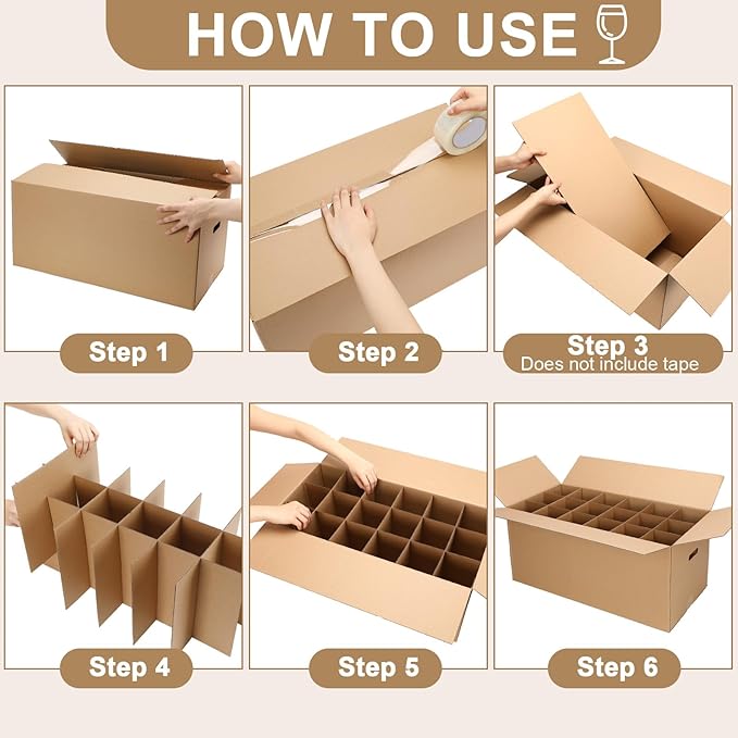 5 Sets Glass Packing Kit for Glasses and Stemware Includes Kitchen Moving Boxes Cell Divider Unit Foam Pouches Glass Packing Boxes for Moving Glasses Wine Dish(24 x 12 x 11 Inch)