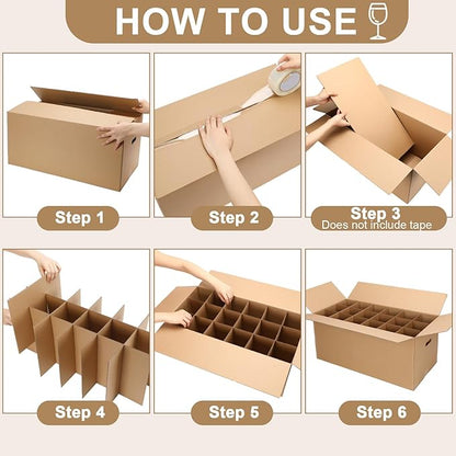 5 Sets Glass Packing Kit for Glasses and Stemware Includes Kitchen Moving Boxes Cell Divider Unit Foam Pouches Glass Packing Boxes for Moving Glasses Wine Dish(24 x 12 x 11 Inch)