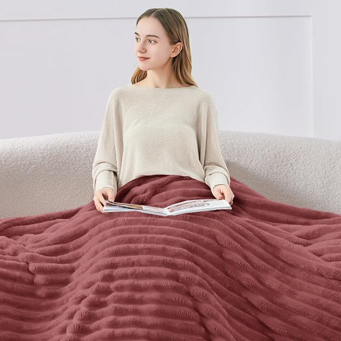 BEDELITE Fleece Throw Blanket for Couch - 300GSM Soft & Warm Fluffy Brick Dust Blanket, Decorative and Giftable Striped Blankets for Women, Men, 50"x60"