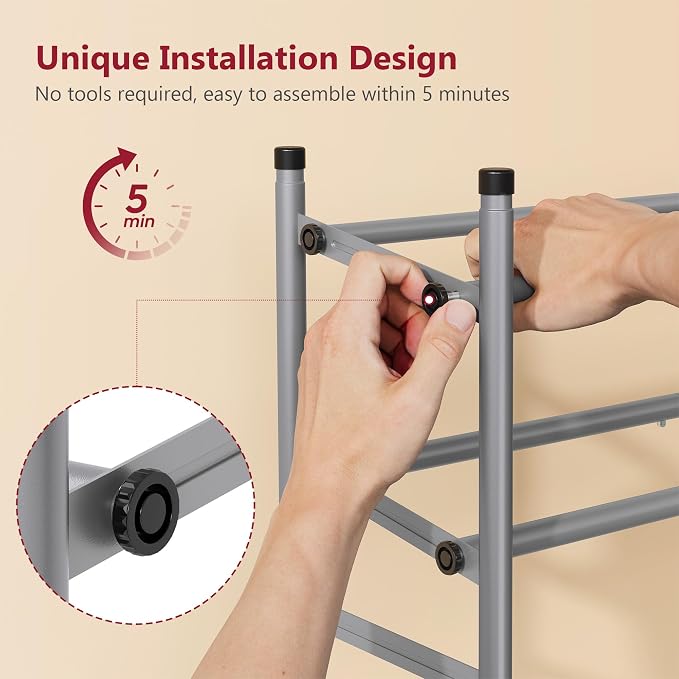 Tajsoon Expandable Shoe Rack for Closet 3 Tier, 28“-41“Adjustable & Stackable Shoe Shelf Storage, Metal Shoe Rack Organizer for Front Door Entrance, Closet, Garage, Entryway, Grey
