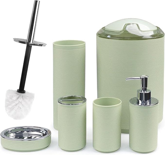 CERBIOR Bathroom Accessories Set Bath Ensemble Includes Soap Dispenser, Toothbrush Holder, Toothbrush Cup, Soap Dish for Decorative Countertop and Housewarming Gift (Apple Green)