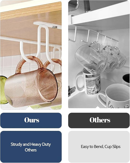 Luckinow Mug Hooks Under Cabinet 3 Pack, Coffee Cup Hooks for Hanging Under Shelf, Mug Organizer Rack with 12 Hooks for Displaying Mugs, Coffee Cups and Kitchen Utensils, White