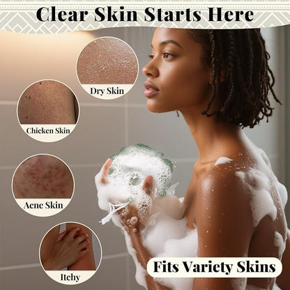 African Net Sponge Authentic-4 Packs African Exfoliating Net Sponge,Bath Sponges for Shower,42 inch Long for Normal to Sensitive Skin, Body Exfoliator Shower(Linen,Olive Green,Brown,Black)