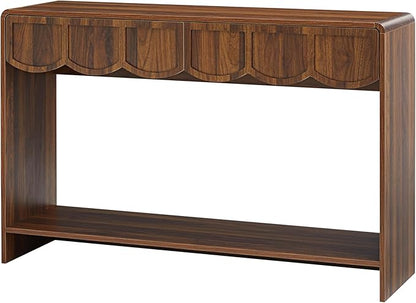 ORRD Console Table with Drawers, Mid-Century 43 Inches Narrow Entryway Tables with Open Storage Shelves, Hallway Accent Tables Behind Couch Table for Living Room - Walnut