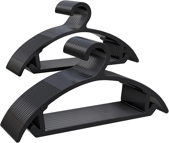 60 Pack Kids Hangers, Non-Slip & Sturdy Coat Hangers, Ultra-Thin Plastic Suit Hangers for 7-12 Years Old, Dry & Wet Dual-Use Multi-Scenario Storage, Holds Up to 11 LB, 14" W, Black, UAPY0960B