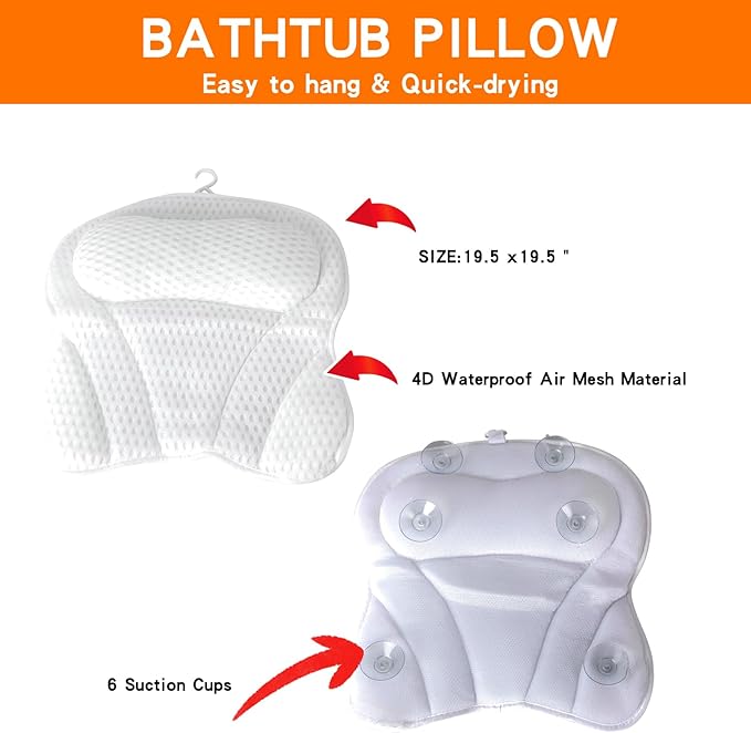 Bathtub Tray Table with Mirror and Bath Pillow, Expandable and Foldable Bamboo Bath Tray for Tub Soft and 4D Mesh Bathtub Pillow Luxury Bath Accessories Spa Gifts