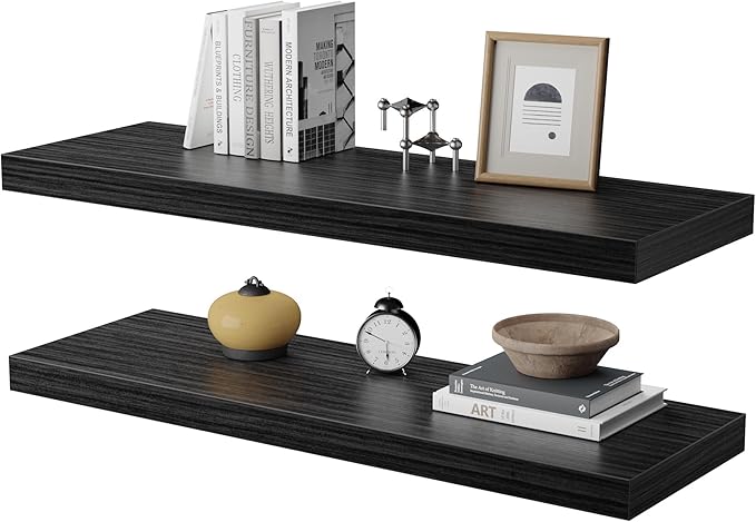 JPND Wall Shelf Set of 2,Dark Wood Floating Shelves 30 in W x 10 in D x 1 in H, Wooden Floating Wall Shelf with Invisible Brackets for Living Room/Bedroom/Bathroom/Kitchen Storage and Decor