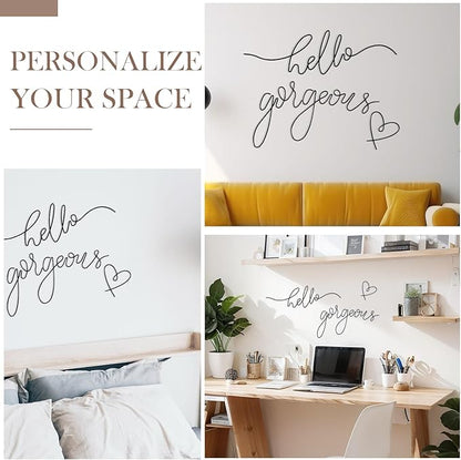 Hicarer Hello Gorgeous Metal Wall Art Decor Minimalist Decoration Metal Hello Gorgeous Decorative Sign for Living Room Office Bedroom Hotel Home Wall Decoration(Black,Classic Style)