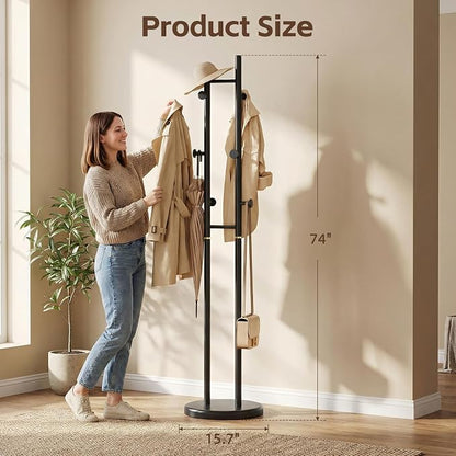 Uniclinens Wood Coat Rack Freestanding - Heavy Duty Freestanding Coat Rack, Wooden Coat Stand with 6 Hooks Creative Tree Branch-look for Entryway, Hallway, Bedroom (Black)