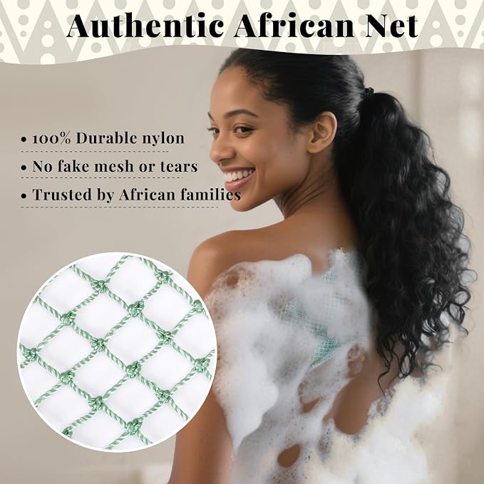 African Net Sponge Authentic-4 Packs African Exfoliating Net Sponge,Bath Sponges for Shower,42 inch Long for Normal to Sensitive Skin, Body Exfoliator Shower(Lightpurple,Purple,Mint Green,Dark Green)