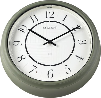 CLXEAST 14" LED Illuminated in/Outdoor Atomic Analog Wall Clock with Night Light,Coastal Beach Nautical Wall Clocks for Living Room Decor, Olive Sage Green Decor