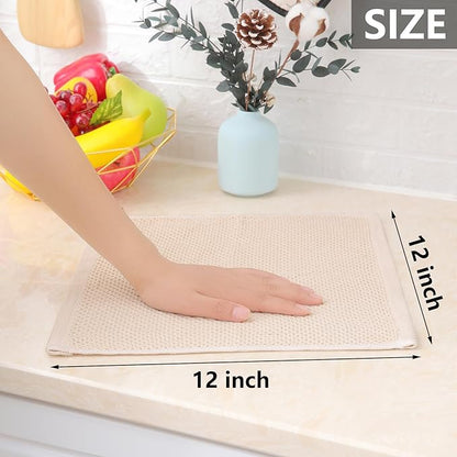 Homaxy 100% Cotton Waffle Weave Kitchen Dish Cloths, Ultra Soft Absorbent Quick Drying Dish Towels, 12 x 12 Inches, 18-Pack, Beige