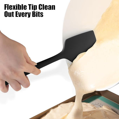 3-Piece Silicone Spatula Scrapers: Doosu 600°F Heat Resistant Food Grade Kitchen BPA Free Rubber Baking Cooking Tool Nonstick Utensil Set for Mixing, Scraping, Folding, Stirring, Serving (Black)