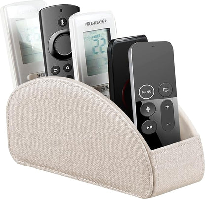 Remote Control Holder Leather 5 Rooms Desk Organizer and Decorations for Living Room, Bedside Storage Remotes Caddy for TV Controllers/ Makeup Brush Pen/ Office Stationery/ Art Supplies/ Eyeglasses