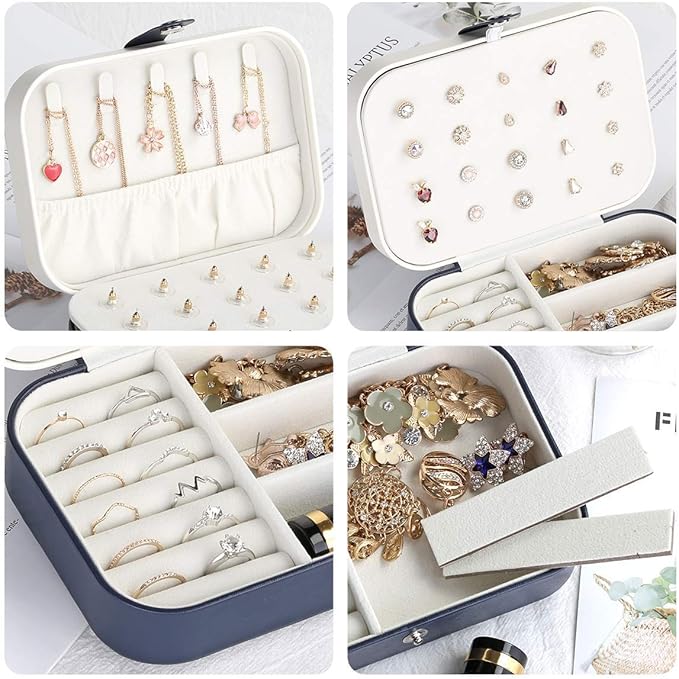 CASEGRACE Jewelry Box For Women Travel Jewelry Organizer Double Layer for Necklace Earring Rings Jewelry Holder Case