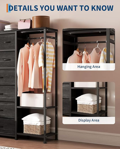 GarveeHome Dresser with 16 Drawers & Hanging Rod & Shelves, Fabric Storage Organizer for Bedroom, Closet, or Entryway