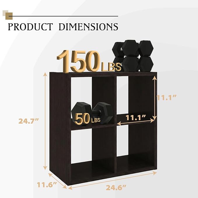 WannabeMyself【2026 Wooden Thick Frame】 4 Cube Storage Organizer with Anti-Tipping Kits, Reversible Open Back Book Shelf,Bookcase for Living Room,Bedroom,Entrance Hall,Office,11.6×24.6×24.7,Chocolate