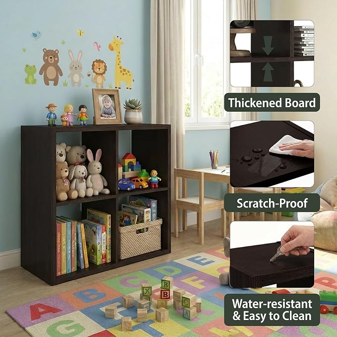 WannabeMyself【2026 Wooden Thick Frame】 4 Cube Storage Organizer with Anti-Tipping Kits, Reversible Open Back Book Shelf,Bookcase for Living Room,Bedroom,Entrance Hall,Office,11.6×24.6×24.7,Chocolate
