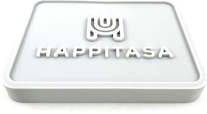 Happitasa Silicone Soap Dish Tray and Sponge Holder with Drain Chute, Pack of 2 | Bathroom and Kitchen Sink Organizer Caddy (Light Grey, 5.2"x4", 7.2 Ounces)