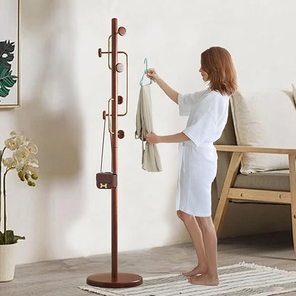 Solid Wooden Coat Rack Stand, Coat Racks Freestanding with 6 Hooks, Natural Birch Wood Coat stands with Sturdy Round Base, Tree Coat Hanger Standing for Entryway Bedroom Office (Tree Design3)