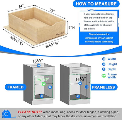 WelFurGeer Premium Birchwood Pull-Out Cabinet Drawers, 14" W x 21" D Pull Out Cabinet Organizer, Soft Close Slide-Out Shelves for Kitchen Cabinets, Heavy-Duty Cabinet Organizer for Home & Kitchen