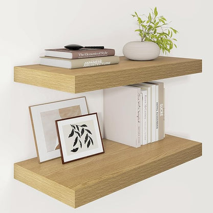Vivelove 12 Inch Deep Floating Shelves 24 inch Long, 24 x 12 Wide Wall Shelves with Invisible Brackets, Shelf for Bedroom Bathroom Living Room Kitchen Office Home Decor, Modern Shelf Set of 2, Oak