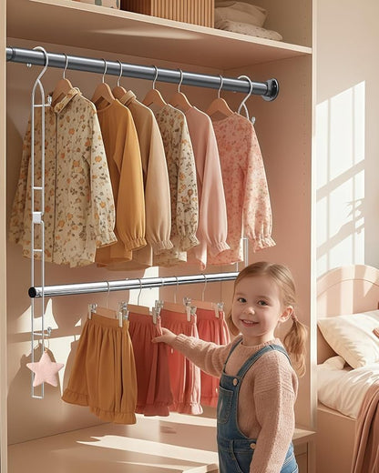 Supforce Hanging Closet Rod Stainless Steel, 1 Pack Adjustable Height & Width Closet Rod Extender, Space-Saving Closet Hanging Storage Organizer，Load up to 88LB