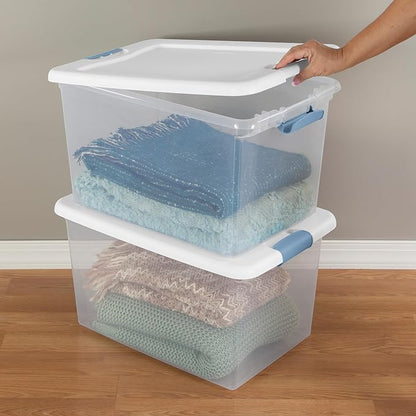 Sterilite 12-Pack Latching Box, Clear Plastic Under Bed Storage Bins with Lids, 64 Quart - Large Stackable Tote Organizer Containers for Closet, Bedroom, Bathroom, and Office Organization