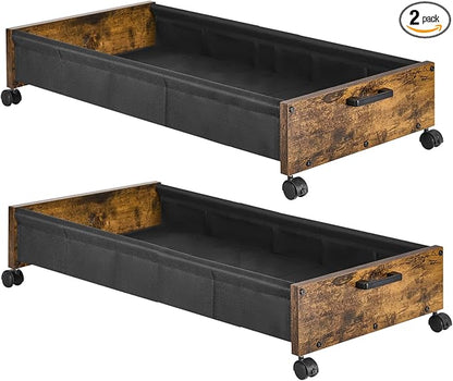 FOUCSSOMEI Under Bed Storage with Wheels, Wooden Under Bed Drawers On Wheels, Rolling Under Bed Shoe Storage, Space Saving, Rustic Brown,50L