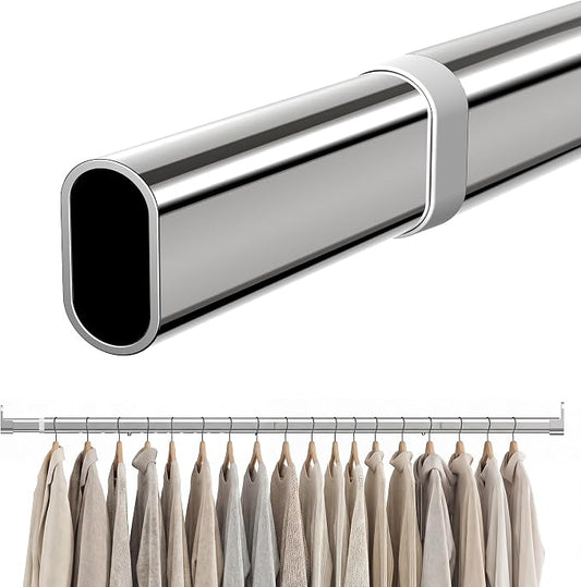 Oval Closet Rod 18-40 Inch Adjustable Closet Rods for Hanging Clothes Heavy Duty Silver Poles Bar with End Supports Rust Proof Wardrobe Rod for Laundry Room RV