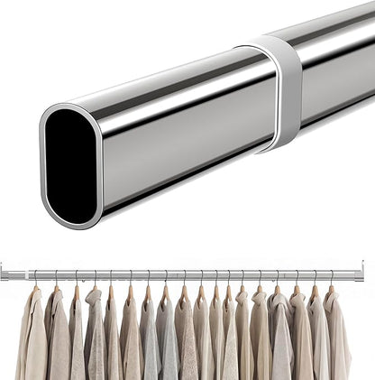 Oval Closet Rod 18-100 Inch Adjustable Closet Rods for Hanging Clothes Heavy Duty Silver Poles Bar with End Supports Rust Proof Wardrobe Rod for Laundry Room RV