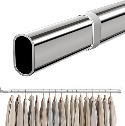 Oval Closet Rod 18-88 Inch Adjustable Closet Rods for Hanging Clothes Heavy Duty Silver Poles Bar with End Supports Rust Proof Wardrobe Rod for Laundry Room RV